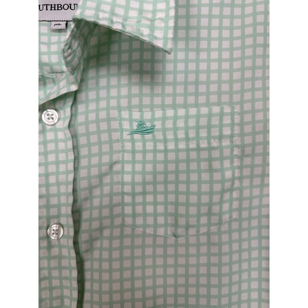 Southbound Boy's Button Up Shirt Short Sleeve Sz XL 14 Green white Checked - Picture 3 of 9